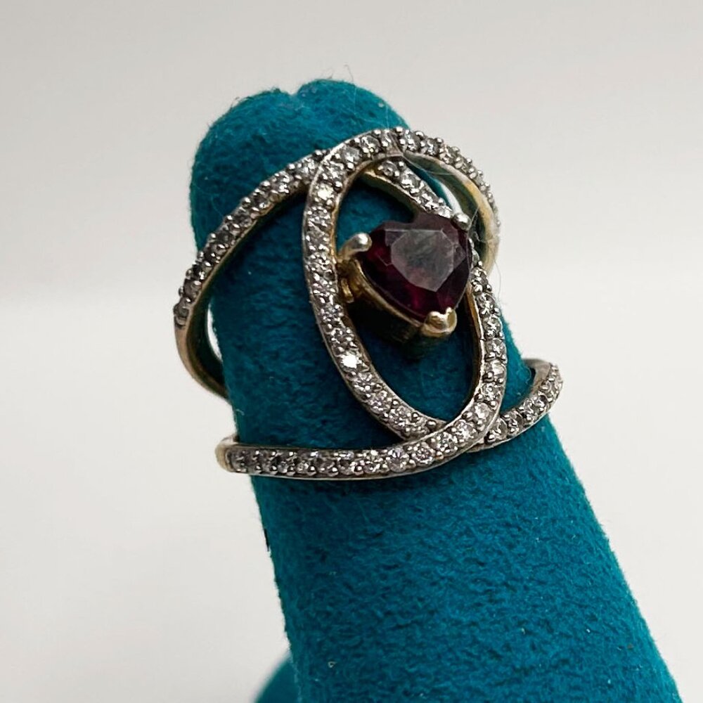 NEW Orissa Rhodolite Garnet and Moissanite Double Row Intertwined Heart Ring-7
